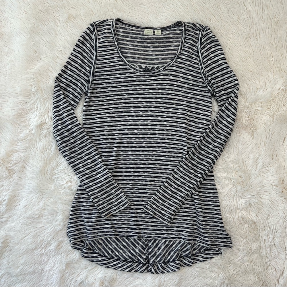 Lucy & Laurel black and white striped oversized scoop neck tunic sweater Sz S